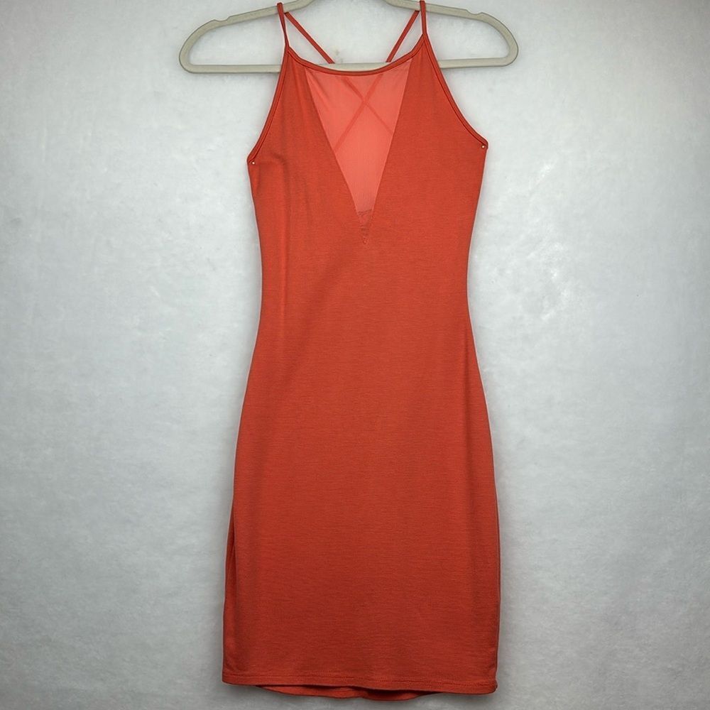 Charlotte Russe Women Halter Dress Orange Short Length Rayon Nylon Sz S